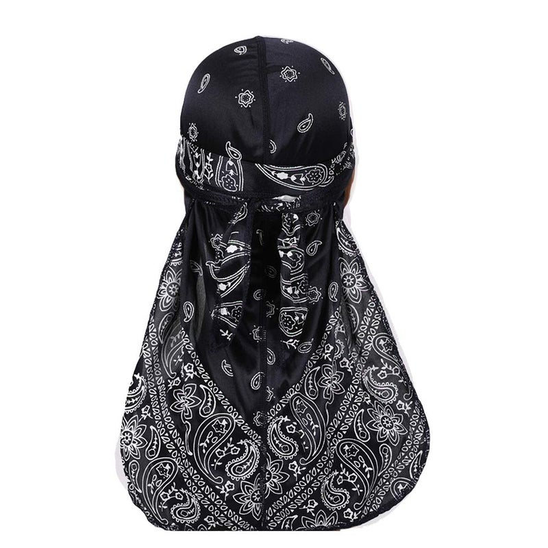 DINPREY Assorted Paisley Bandana Doo rag Cap Headwraps Men's Women's Silk Durag with Long Tail and Wide Straps for 360 Waves (Navy blue,Purple,Blue) - Image 4